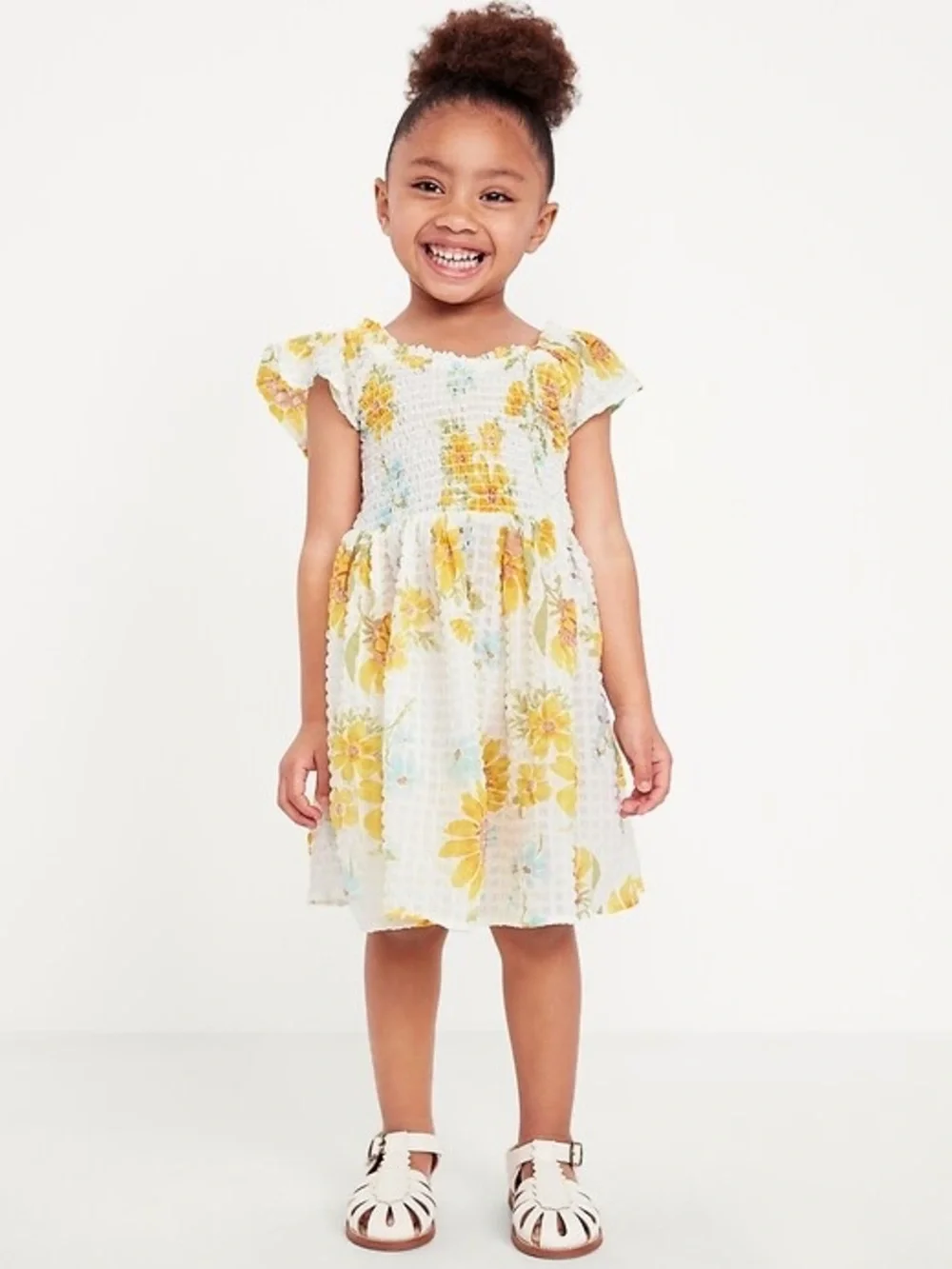 Old Navy Sunflower Printed Flutter-Sleeve Smocked Dress & Matching Cardigan 3T